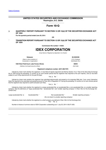 Miniature IDEX 10-Q Rapport trimestriel 2014 