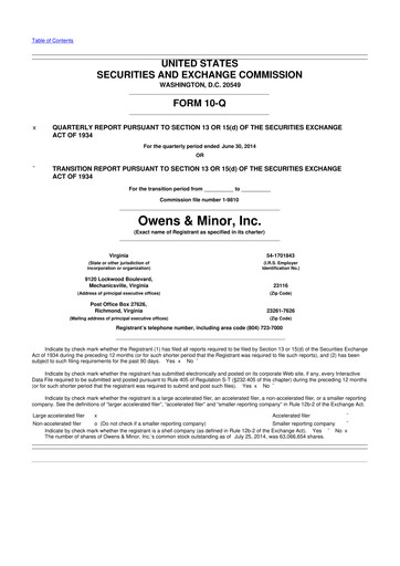 Thumbnail Owens & Minor

 10-Q Quarterly Report FY2014 