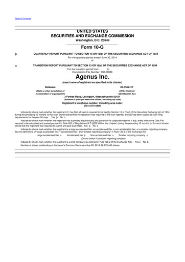 Thumbnail Agenus
 10-Q Quarterly Report FY2014 
