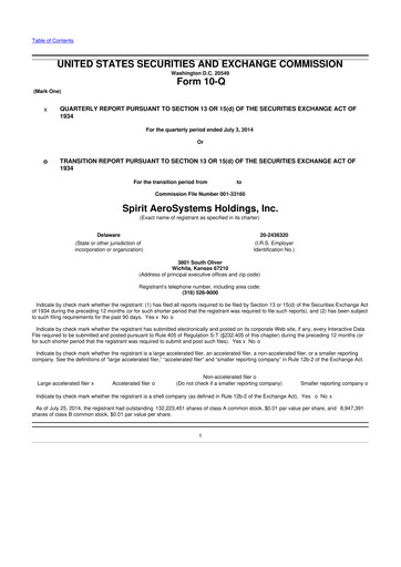 Miniature Spirit AeroSystems 10-Q Rapport trimestriel 2014 