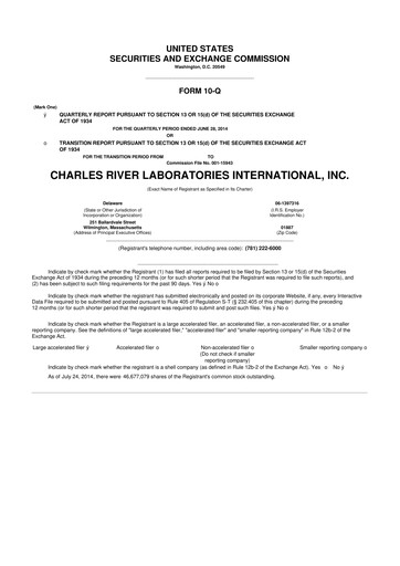 Miniature Charles River Laboratories
 10-Q Rapport trimestriel 2014 