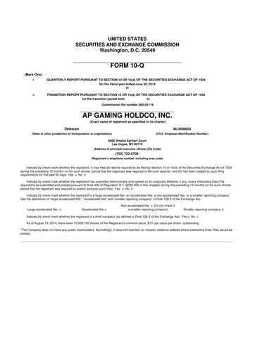 Thumbnail PlayAGS
 10-Q Quarterly Report FY2014 