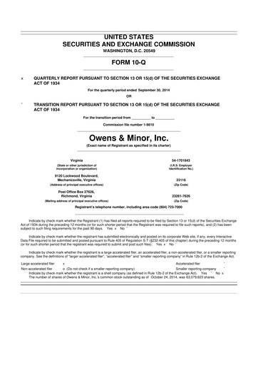 Thumbnail Owens & Minor

 10-Q Quarterly Report FY2014 