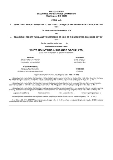 Miniature White Mountains Insurance Group 10-Q Rapport trimestriel 2014 