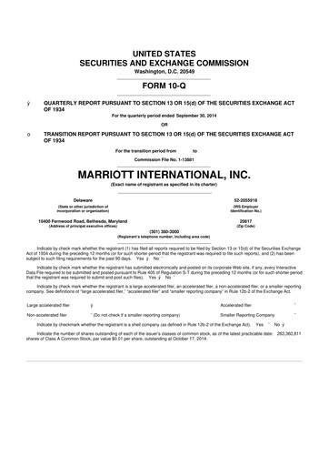 Vorschaubild Marriott International 10-Q Quartalsbericht 2014 