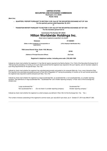 Thumbnail Hilton Worldwide 10-Q Quarterly Report FY2014 