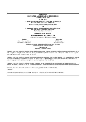 Vorschaubild RenaissanceRe
 10-Q Quartalsbericht 2014 