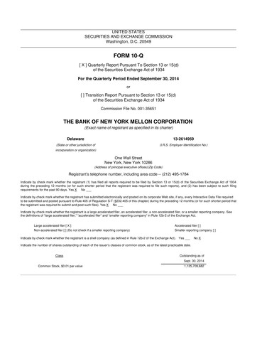 Vorschaubild BNY Mellon (Bank of New York Mellon) 10-Q Quartalsbericht 2014 