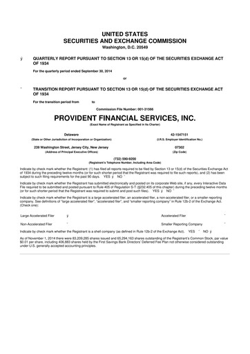 Thumbnail Provident Financial Services 10-Q Quarterly Report FY2014 