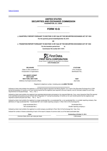 Thumbnail First Data Corporation 10-Q Quarterly Report FY 