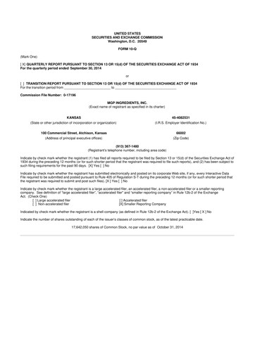 Thumbnail MGP Ingredients 10-Q Quarterly Report FY2014 