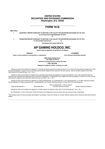 Thumbnail PlayAGS
 10-Q Quarterly Report FY2014 