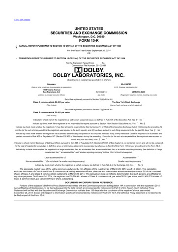 Miniature Dolby 10-K Rapport annuel 2014