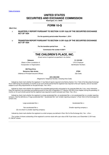 Thumbnail The Children's Place
 10-Q Quarterly Report FY2014 