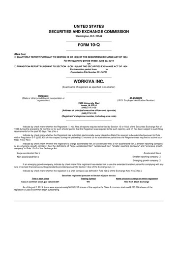 Thumbnail Workiva
 10-Q Quarterly Report FY2019 