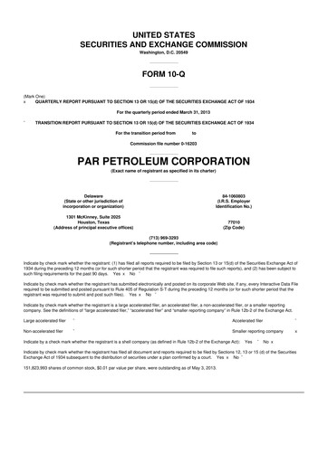 Miniature Par Pacific Holdings 10-Q Rapport trimestriel 2013 