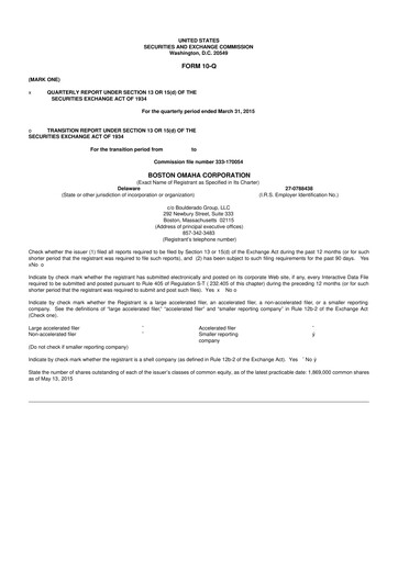 Thumbnail Boston Omaha 10-Q Quarterly Report FY2015 