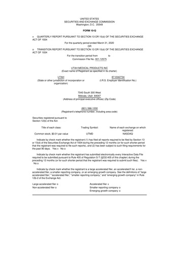Thumbnail Utah Medical Products 10-Q Quarterly Report FY2020 