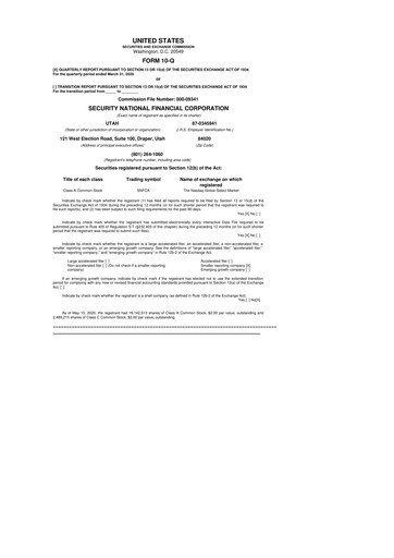 Thumbnail Security National Financial Corporation 10-Q Quarterly Report FY2020 