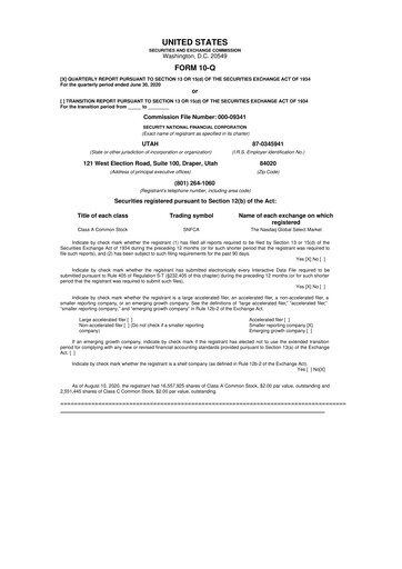 Thumbnail Security National Financial Corporation 10-Q Quarterly Report FY2020 