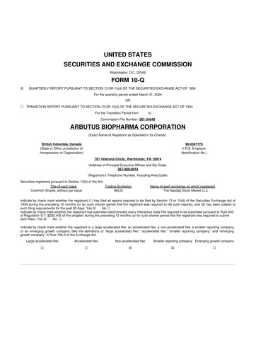Thumbnail Arbutus Biopharma
 10-Q Quarterly Report FY2024 