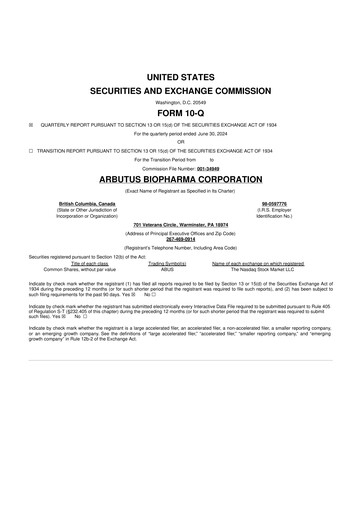 Thumbnail Arbutus Biopharma
 10-Q Quarterly Report FY2024 