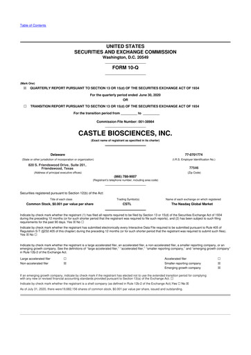 Vorschaubild Castle Biosciences 10-Q Quartalsbericht 2020 
