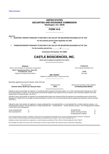 Vorschaubild Castle Biosciences 10-Q Quartalsbericht 2020 