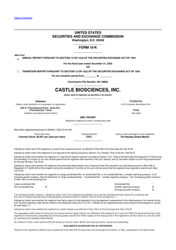 Thumbnail Castle Biosciences 10-K Annual Report 2020