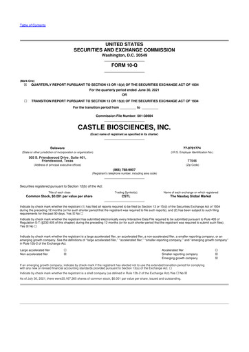 Vorschaubild Castle Biosciences 10-Q Quartalsbericht 2021 