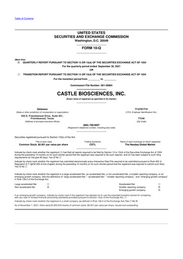 Vorschaubild Castle Biosciences 10-Q Quartalsbericht 2021 