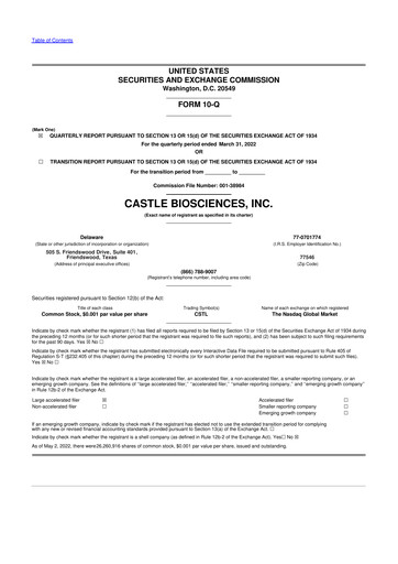 Vorschaubild Castle Biosciences 10-Q Quartalsbericht 2022 