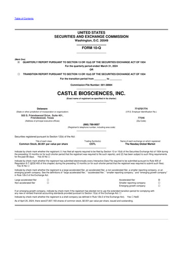 Vorschaubild Castle Biosciences 10-Q Quartalsbericht 2024 