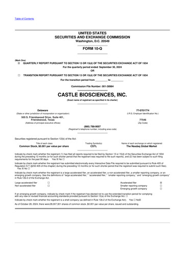Vorschaubild Castle Biosciences 10-Q Quartalsbericht 2024 
