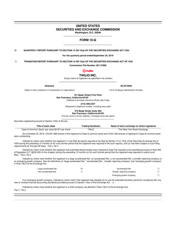 Miniature Twilio 10-Q Rapport trimestriel 2019 