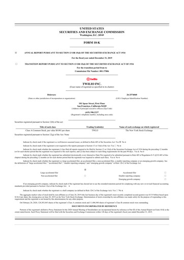 Thumbnail Twilio 10-K Annual Report 2019