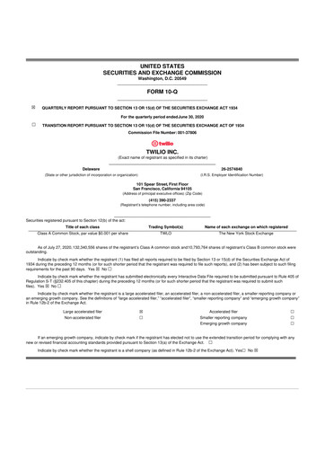 Miniature Twilio 10-Q Rapport trimestriel 2020 