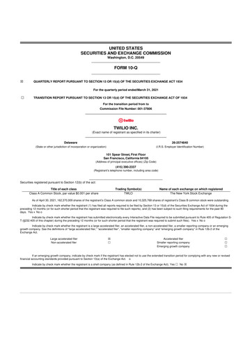 Miniature Twilio 10-Q Rapport trimestriel 2021 