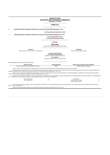 Miniature Twilio 10-Q Rapport trimestriel 2021 