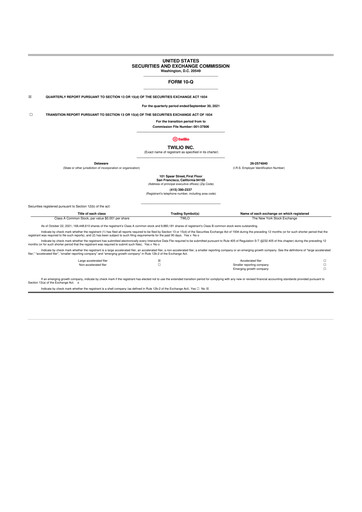 Miniature Twilio 10-Q Rapport trimestriel 2021 