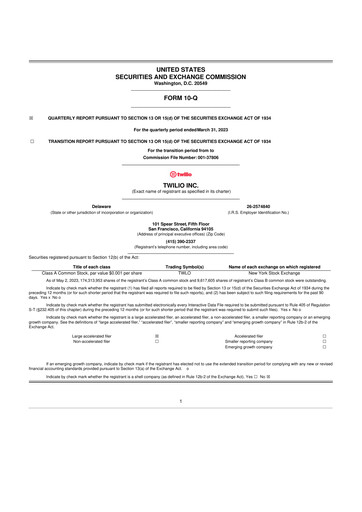 Miniature Twilio 10-Q Rapport trimestriel 2023 