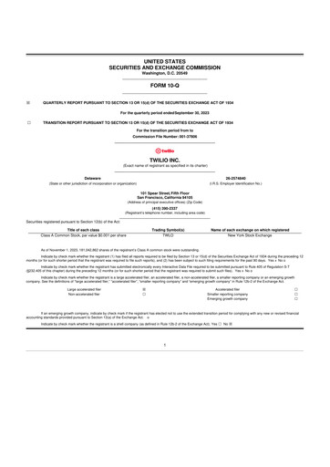 Miniature Twilio 10-Q Rapport trimestriel 2023 