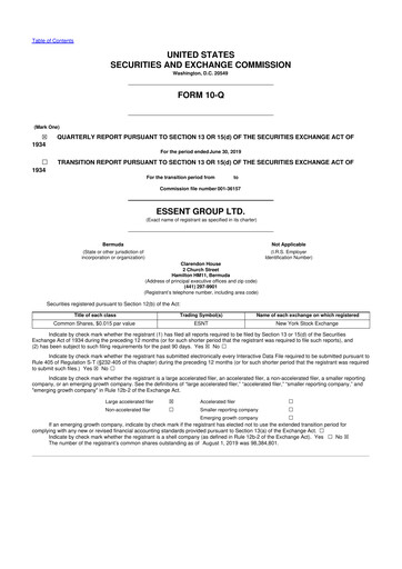 Thumbnail Essent Group 10-Q Quarterly Report FY2019 