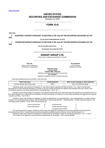 Thumbnail Essent Group 10-Q Quarterly Report FY2019 