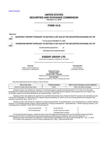 Thumbnail Essent Group 10-Q Quarterly Report FY2020 