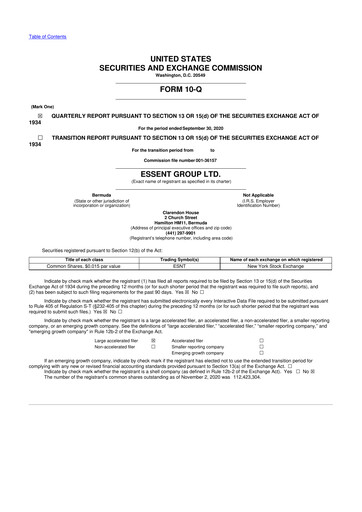 Thumbnail Essent Group 10-Q Quarterly Report FY2020 