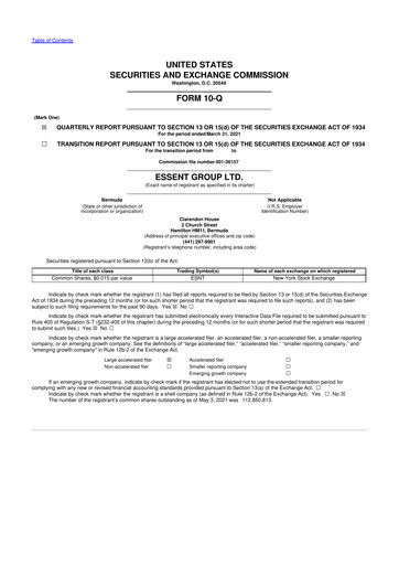 Thumbnail Essent Group 10-Q Quarterly Report FY2021 