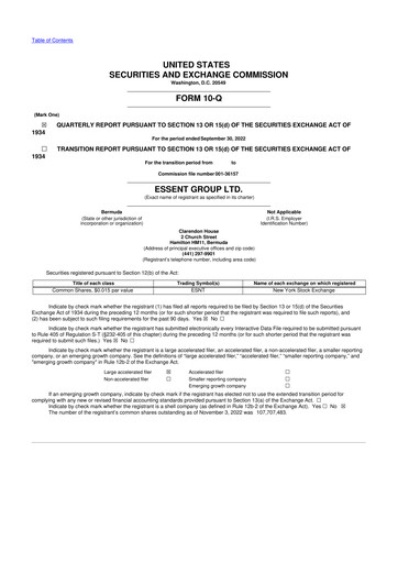 Thumbnail Essent Group 10-Q Quarterly Report FY2022 