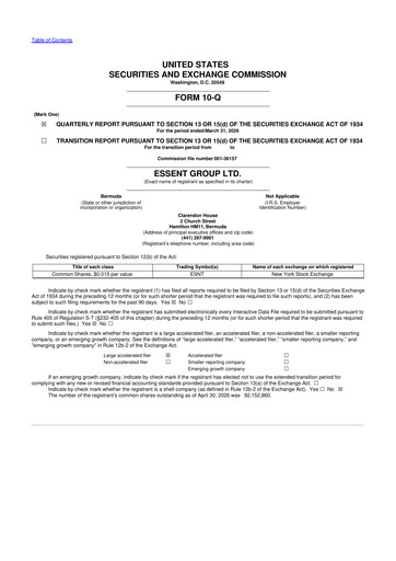 Thumbnail Essent Group 10-Q Quarterly Report FY 
