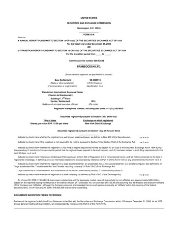 Miniature Transocean 10-K Rapport annuel 